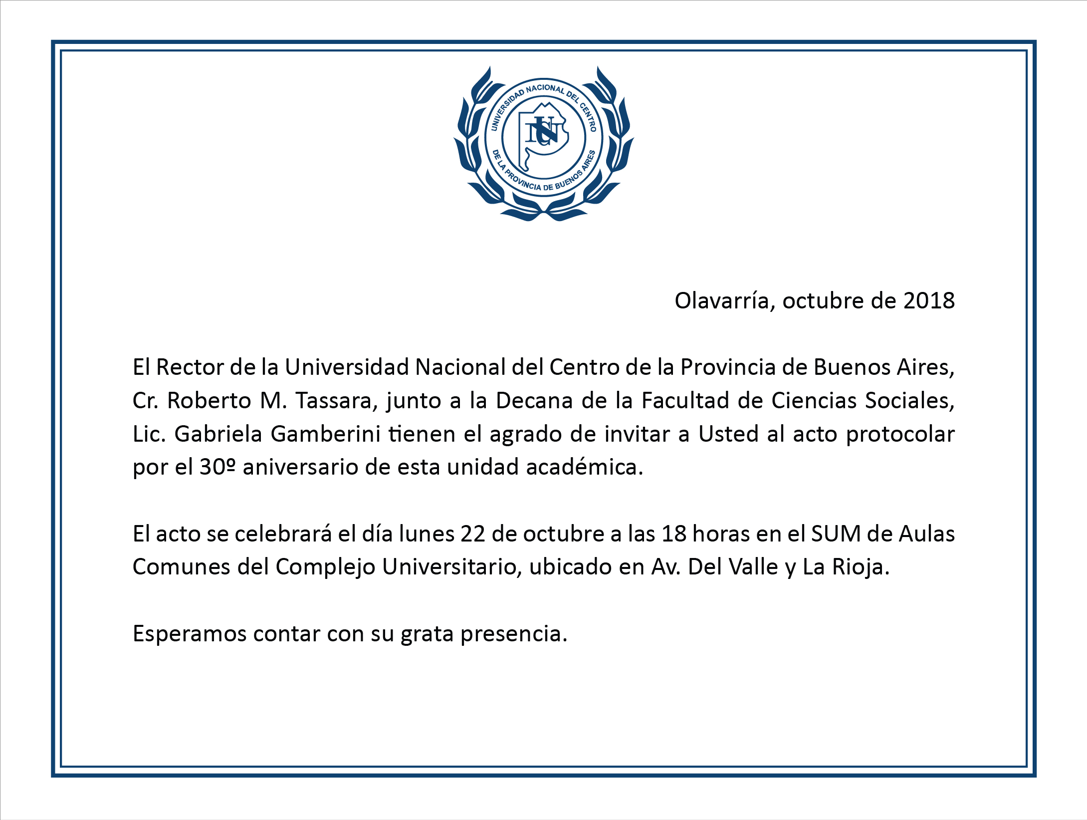 Invitación Acto 30 años FACSO